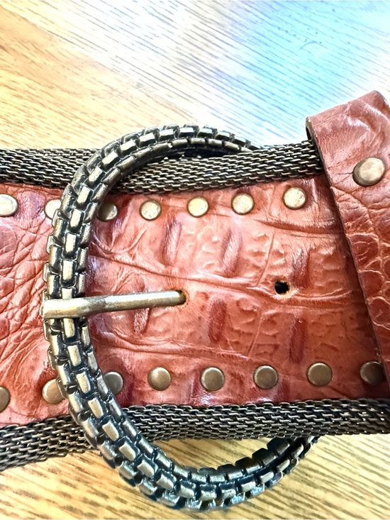 Ganni Brown Croc Embossed Genuine Leather Belt Italy Size 30/38 Western Boho